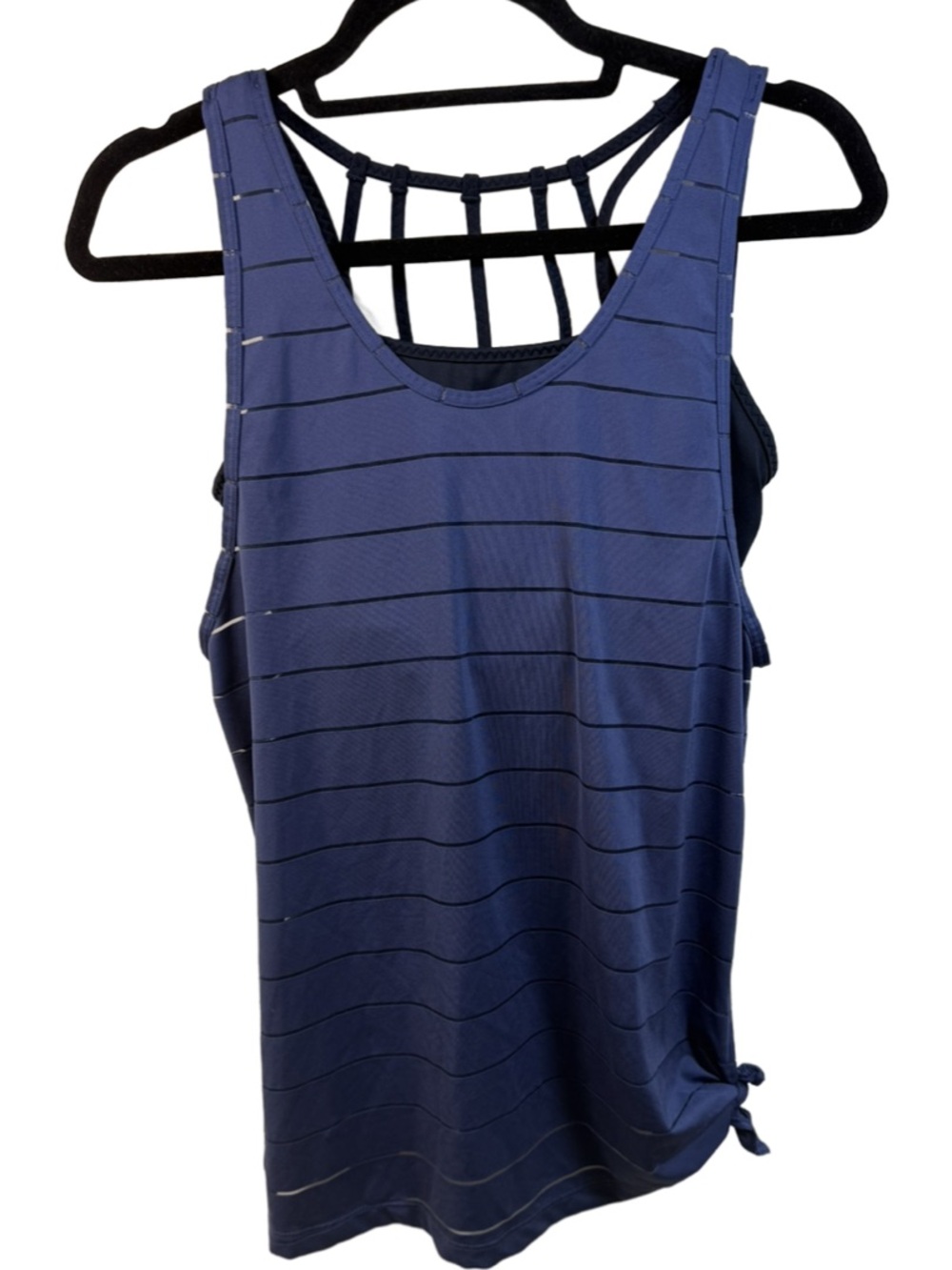 Athleta Blue Striped Tank with removable sports bra
